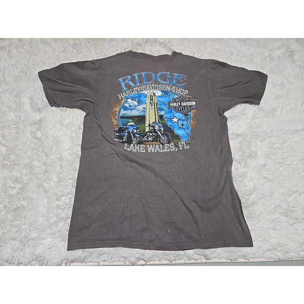 Vintage Y2K Ridge Harley Davidson Shirt  Lake Wales Florida M/L Thrashed‎ Fade